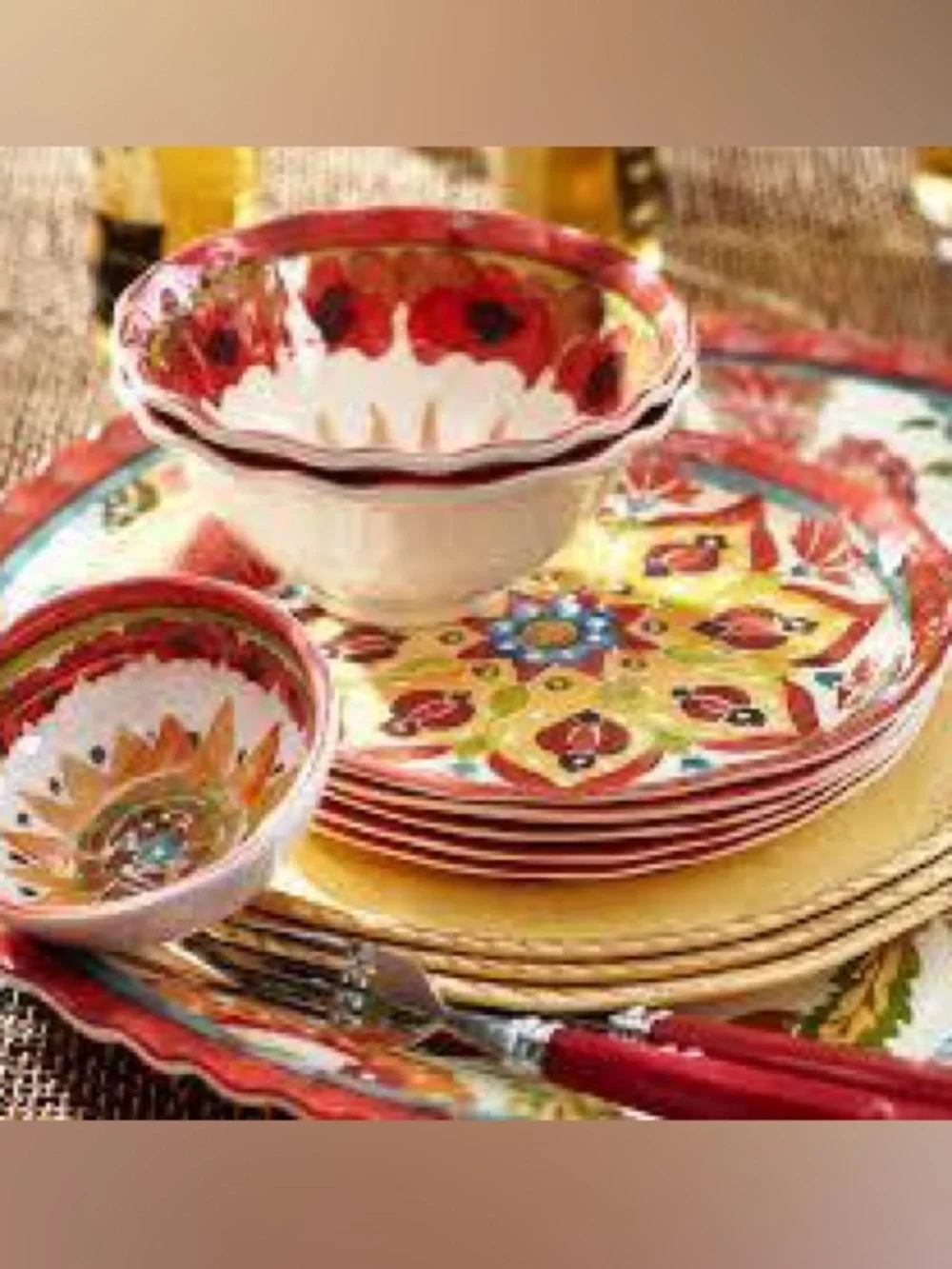 New Pottery Barn Cabo Tray and Bowl Set, Red, S/4